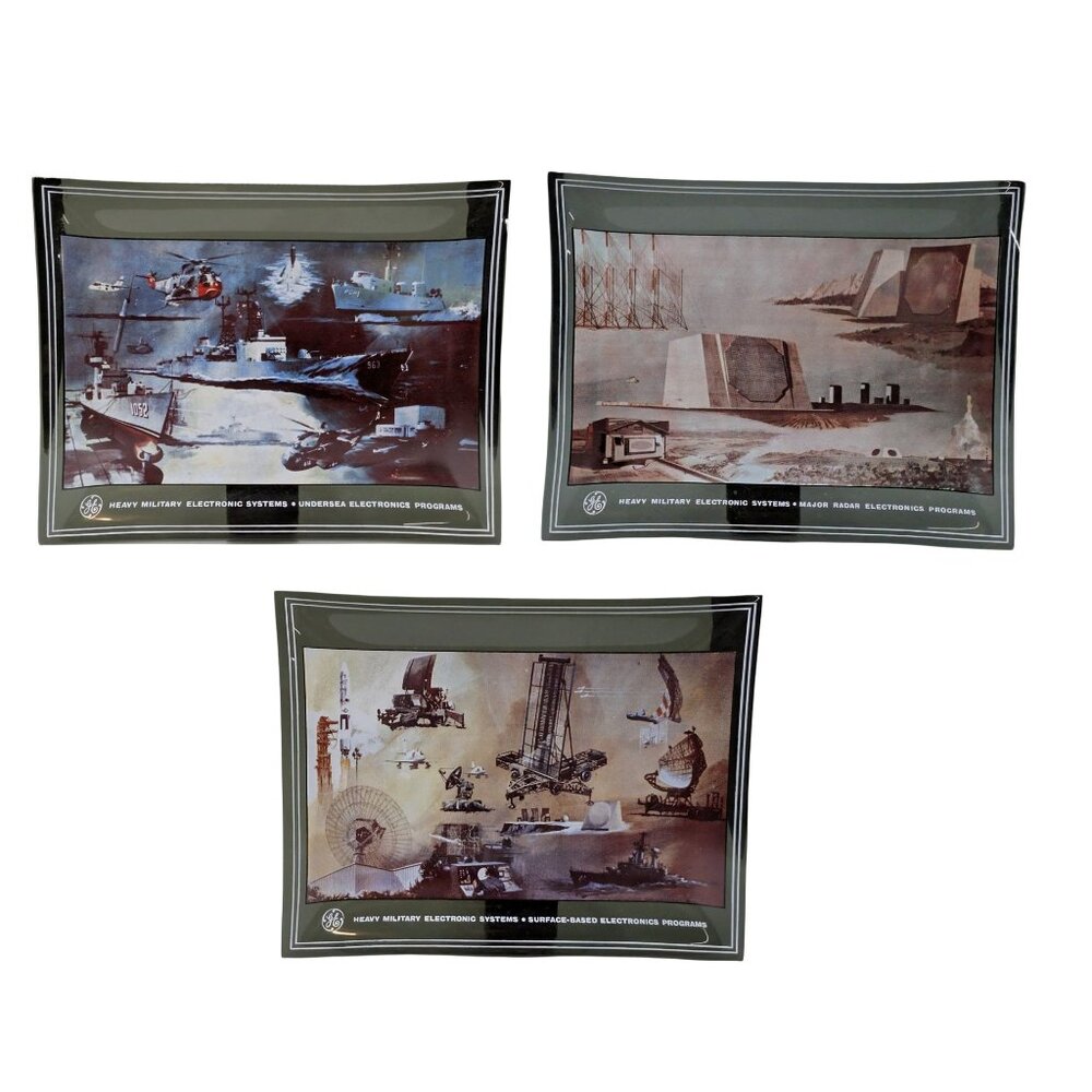 Vtg GE Houze Art Smoked Glass Trays LOT OF 3 Military Electronic Systems